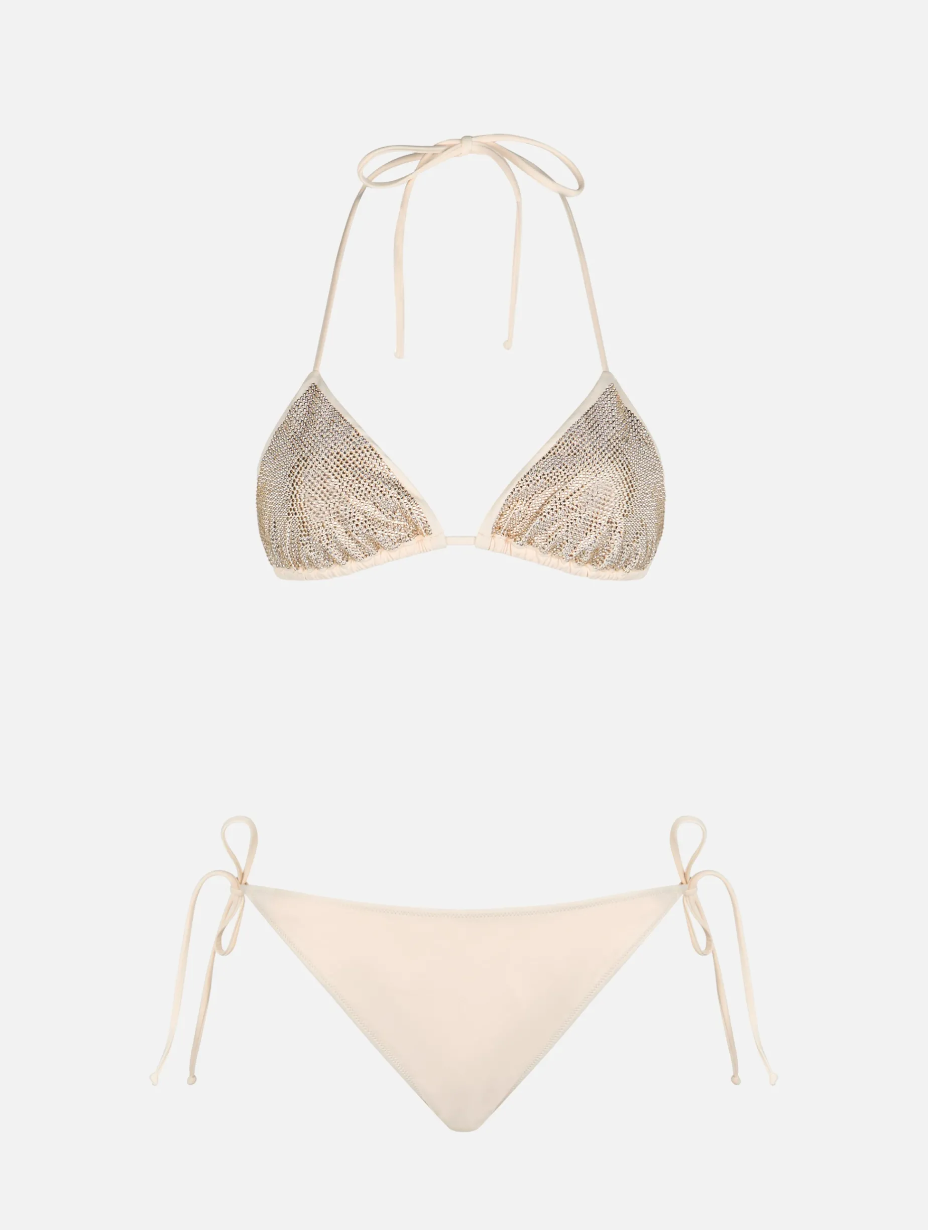 Damen-Triangel-Bikini in Beige mit Strasssteinen