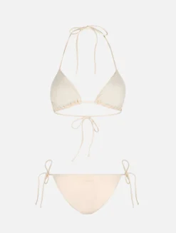 Damen-Triangel-Bikini in Beige mit Strasssteinen