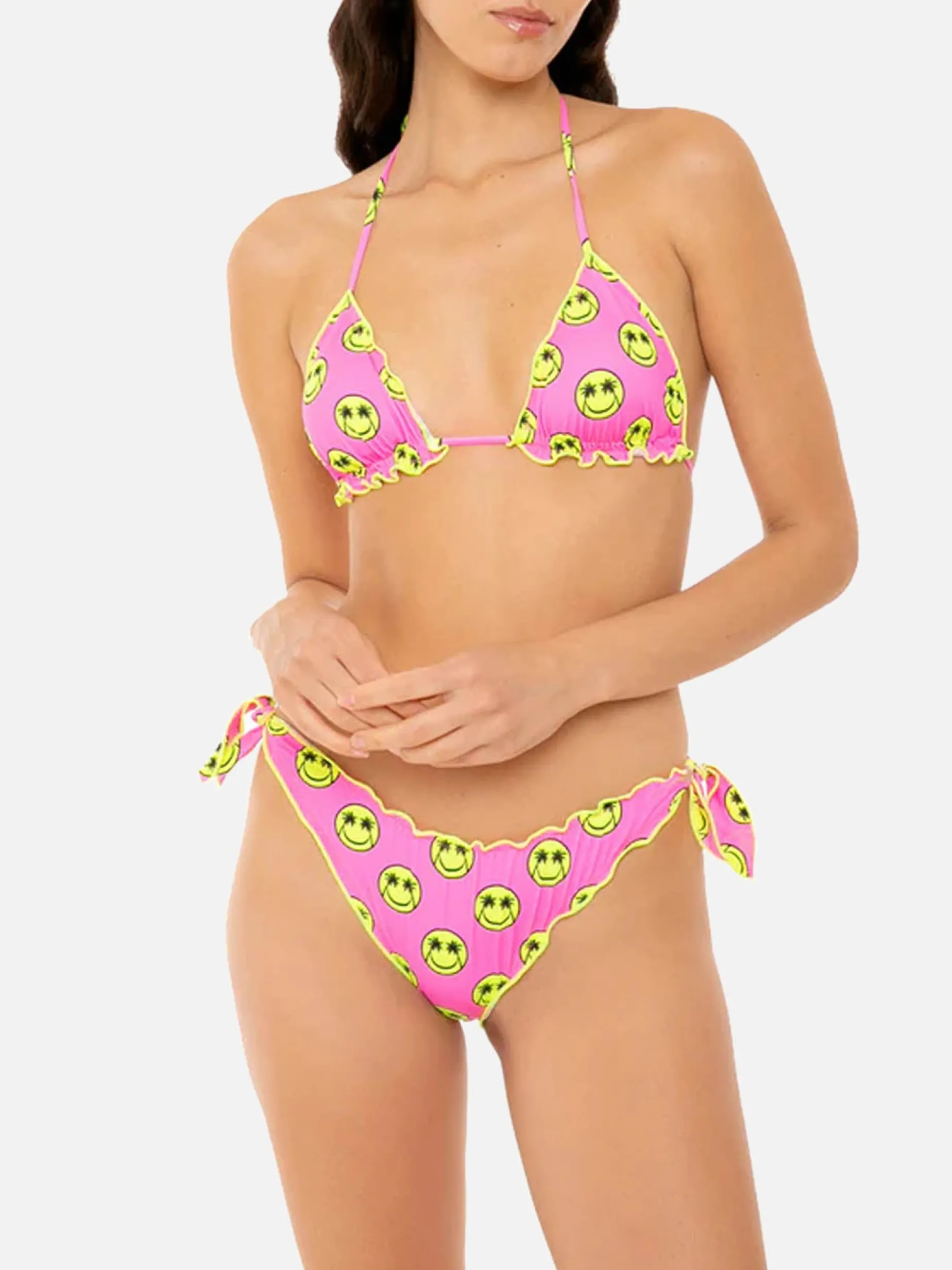Damen-Triangel-Bikini mit gelbem Smile-Print