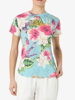 Damen-T-Shirt aus Baumwolle mit Ibiskus-Print