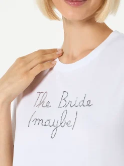 Damen-T-Shirt aus Baumwolle mit „The Bride (vielleicht)“-Strassstickerei