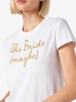 Damen-T-Shirt aus Baumwolle mit der Aufschrift „The Bride (maybe)“.