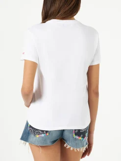 Damen-T-Shirt aus Baumwolle mit dem Schriftzug „Love is in Saint Barth“.