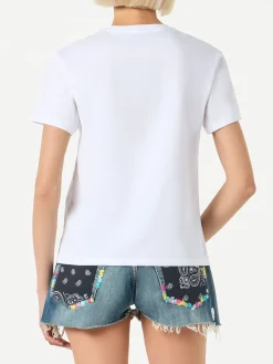 Damen-T-Shirt aus Baumwolle mit „The Bride (vielleicht)“-Strassstickerei