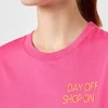 Damen-T-Shirt aus fuchsiafarbener Baumwolle mit Stickerei