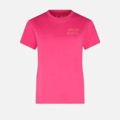 Damen-T-Shirt aus fuchsiafarbener Baumwolle mit Stickerei