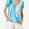 Damen-T-Shirt aus Leinen mit Wellendruck