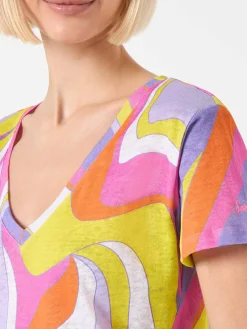 Damen-T-Shirt aus Leinen mit Wellendruck