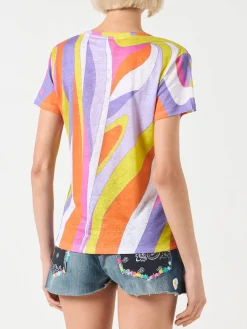 Damen-T-Shirt aus Leinen mit Wellendruck
