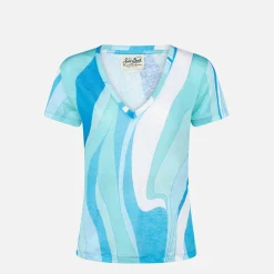 Damen-T-Shirt aus Leinen mit Wellendruck