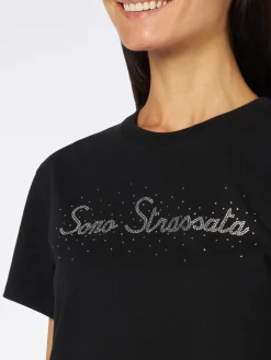 Damen-T-Shirt aus schwerer Baumwolle mit Sono Strassata-Strassaufdruck