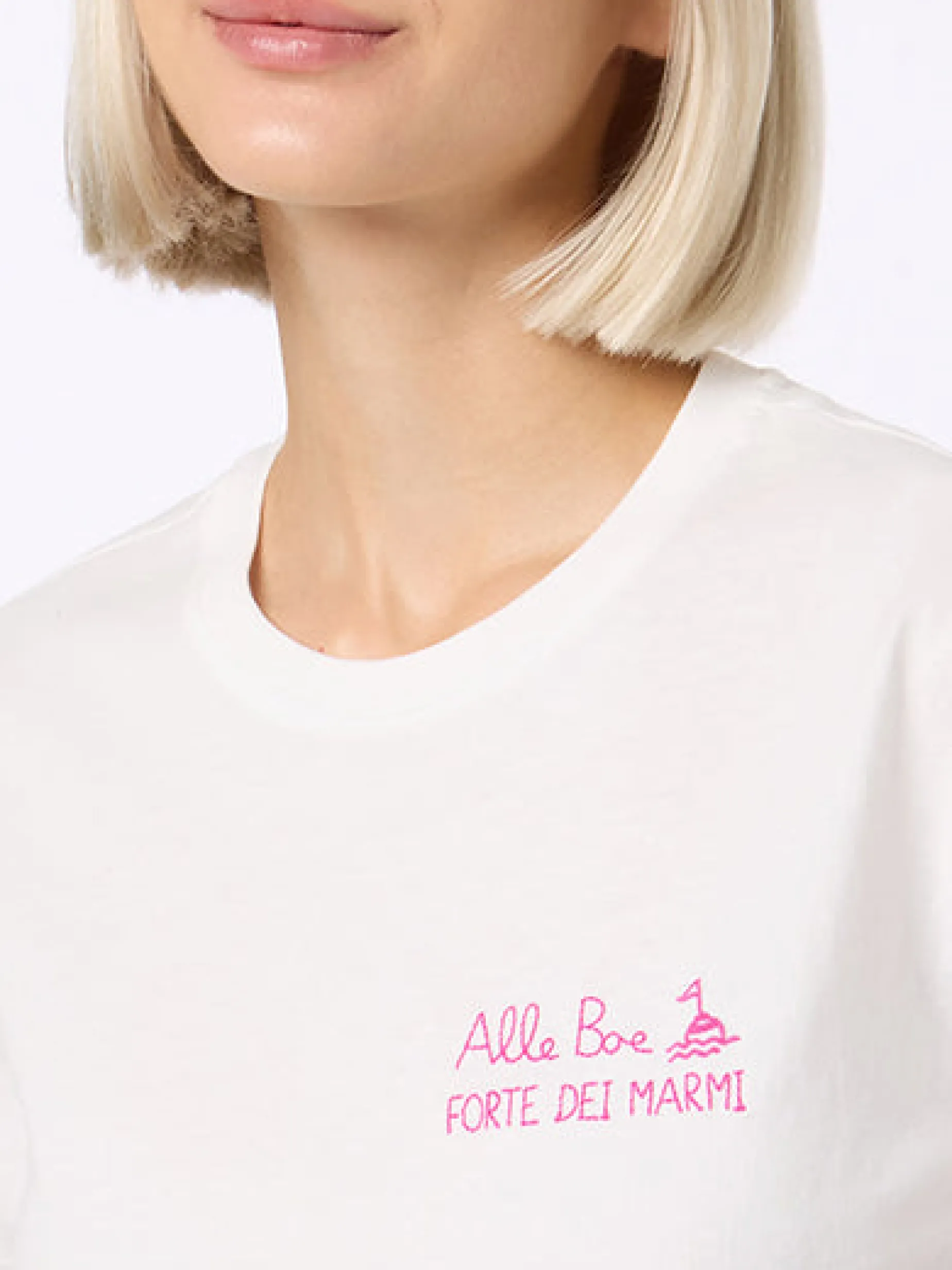 Damen-T-Shirt Emilie aus Baumwolljersey mit Rundhalsausschnitt und Amo Forte-Aufdruck | ALLE BOE SPECIAL EDITION