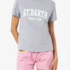 Damen-T-Shirt Emilie aus Baumwolljersey mit Rundhalsausschnitt und Saint Barth Beach Club-Aufdruck
