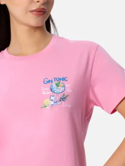 Damen-T-Shirt Emilie aus Baumwolljersey mit Rundhalsausschnitt und Gin Tonic-Stickerei