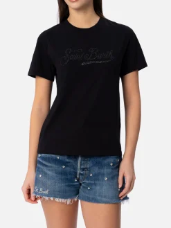 Damen-T-Shirt Emilie aus Baumwolljersey mit Rundhalsausschnitt und Saint-Barth-Strassstickerei