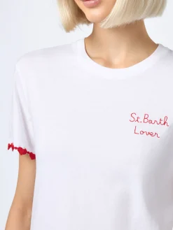 Damen-T-Shirt Emilie aus Baumwolljersey mit Rundhalsausschnitt und St. Barth Lover-Stickerei