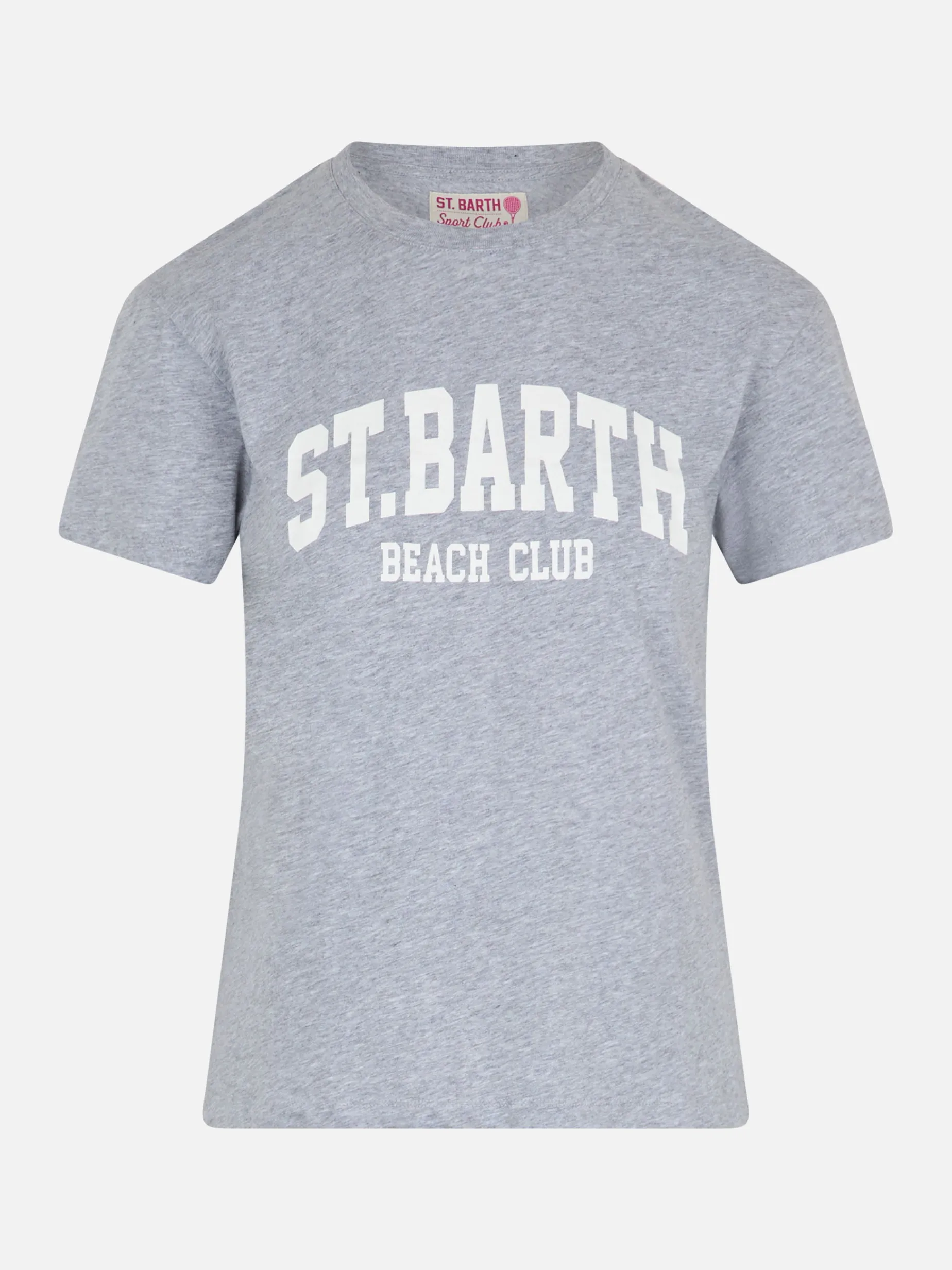 Damen-T-Shirt Emilie aus Baumwolljersey mit Rundhalsausschnitt und Saint Barth Beach Club-Aufdruck