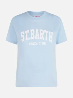 Damen-T-Shirt Emilie aus Baumwolljersey mit Rundhalsausschnitt und St. Barth Beach Club-Print