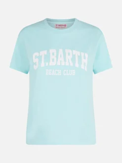 Damen-T-Shirt Emilie aus Baumwolljersey mit Rundhalsausschnitt und St. Barth Beach Club-Print