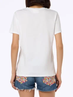 Damen-T-Shirt Emilie aus Baumwolljersey mit Rundhalsausschnitt und „Ne Parliamo a Settembre“-Stickerei