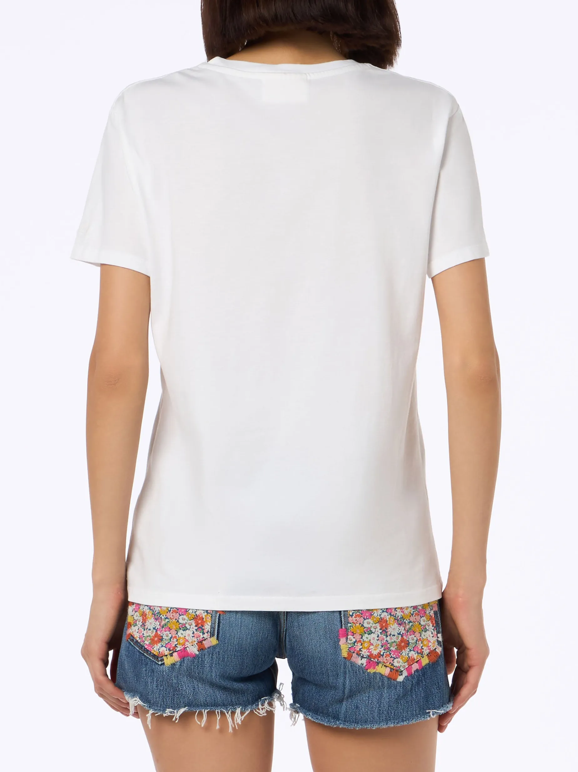 Damen-T-Shirt Emilie aus Baumwolljersey mit Rundhalsausschnitt und „Ne Parliamo a Settembre“-Stickerei