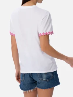 Damen-T-Shirt Emilie aus Baumwolljersey mit Rundhalsausschnitt und Vacay Mood-Stickerei