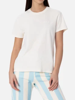 Damen-T-Shirt Emilie aus cremeweißem Baumwolljersey mit Rundhalsausschnitt