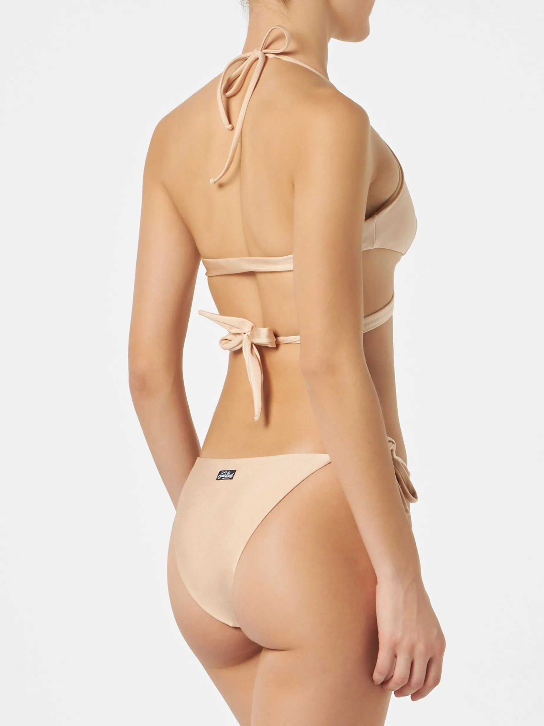 Damen-Wickel-Triangel-Bikini in glänzendem Beige