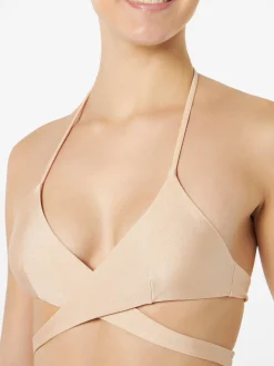 Damen-Wickel-Triangel-Bikini in glänzendem Beige