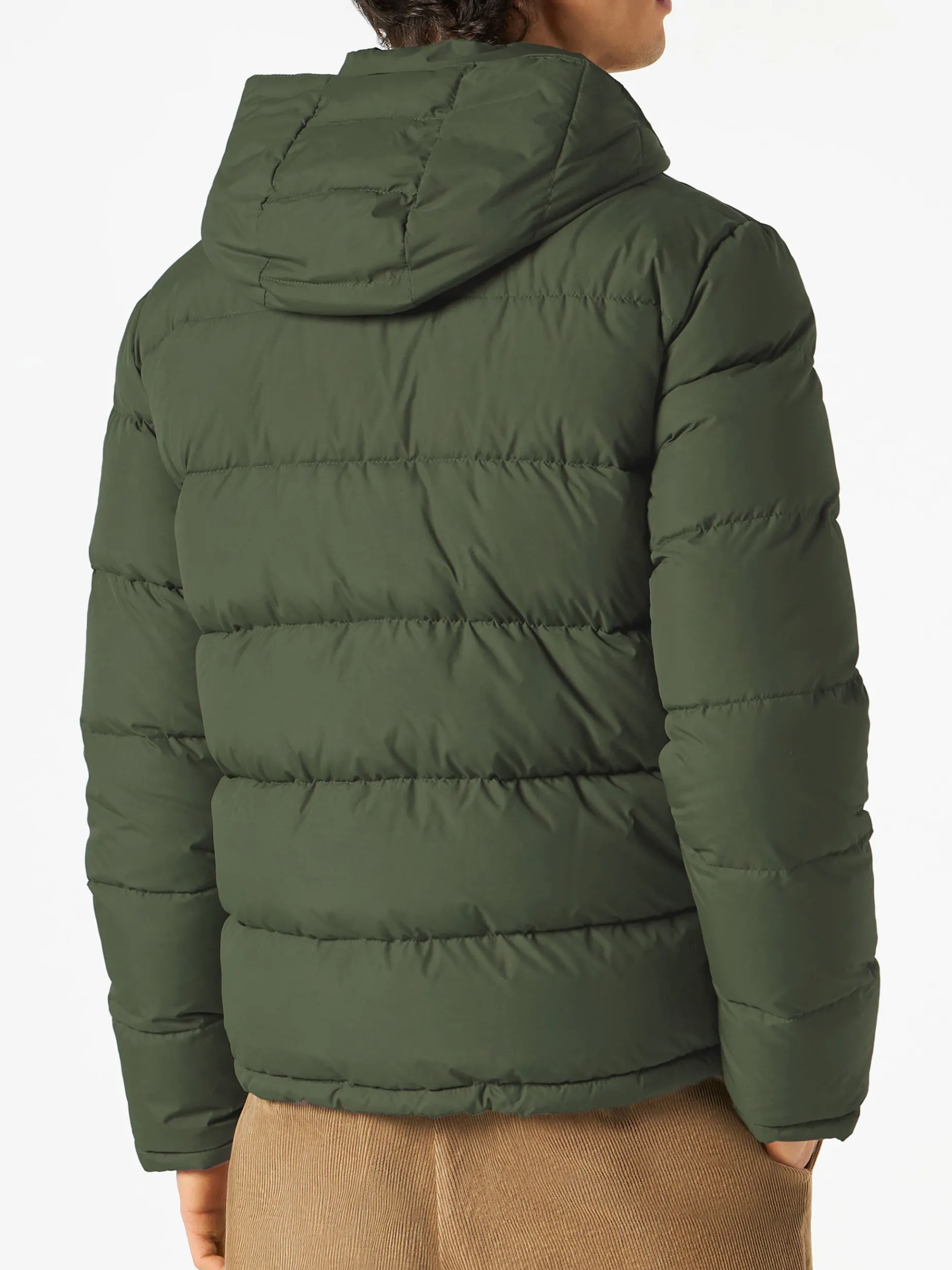Daunenjacke mit Kapuze und ethnischem Aufdruck