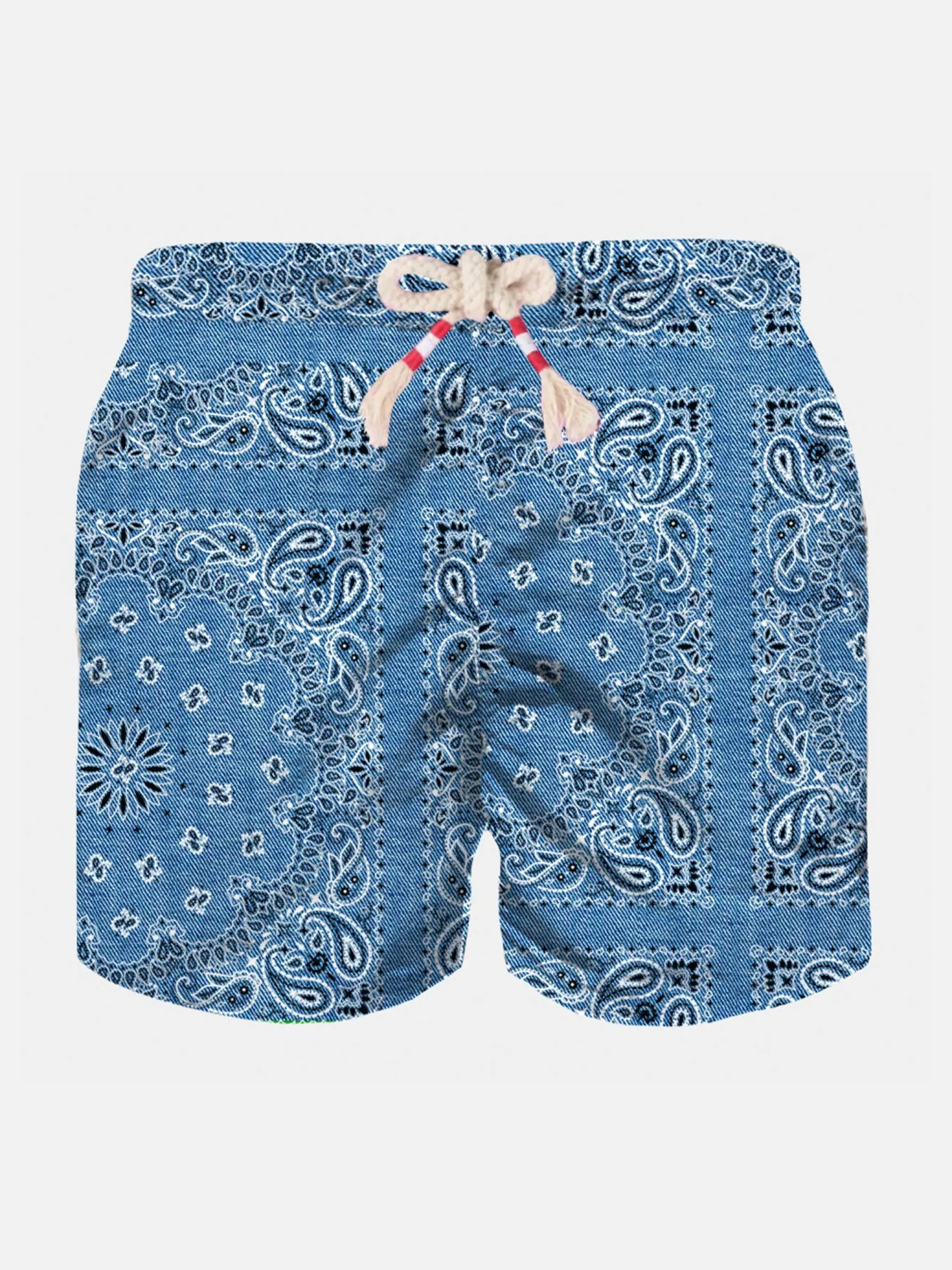Denim-Badeshorts für Jungen mit Bandana-Print