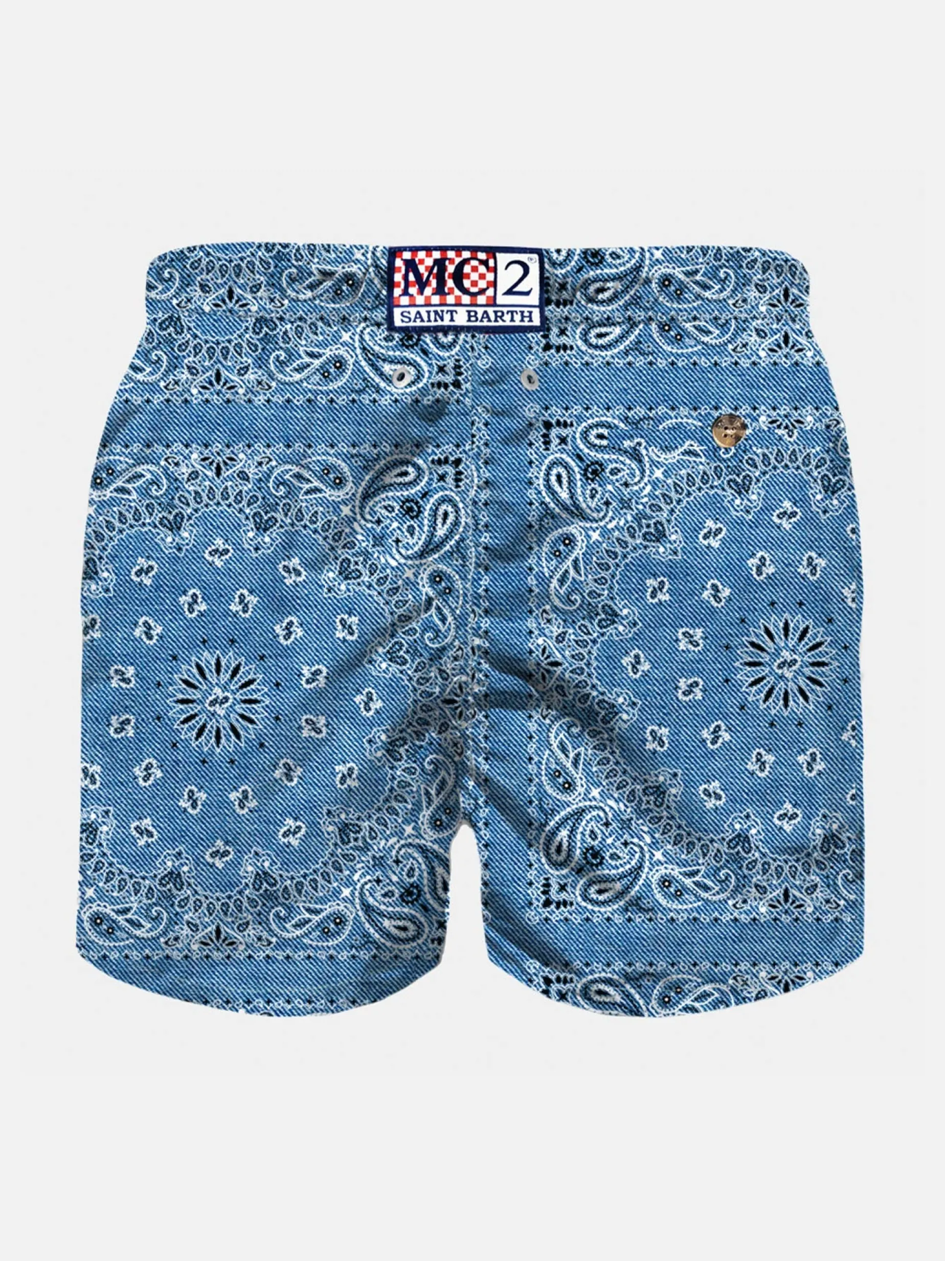 Denim-Badeshorts für Jungen mit Bandana-Print