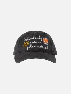 Denim-bestickte Ballkappe Davis mit Sohle, Stickerei „Whisky e Sei in Pole Position“ | VACANZE DI NATALE SONDERAUSGABE