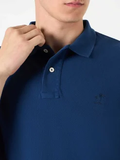 Denim-Piquet-Polo mit St. Barth-Logo mit Vintage-Effekt