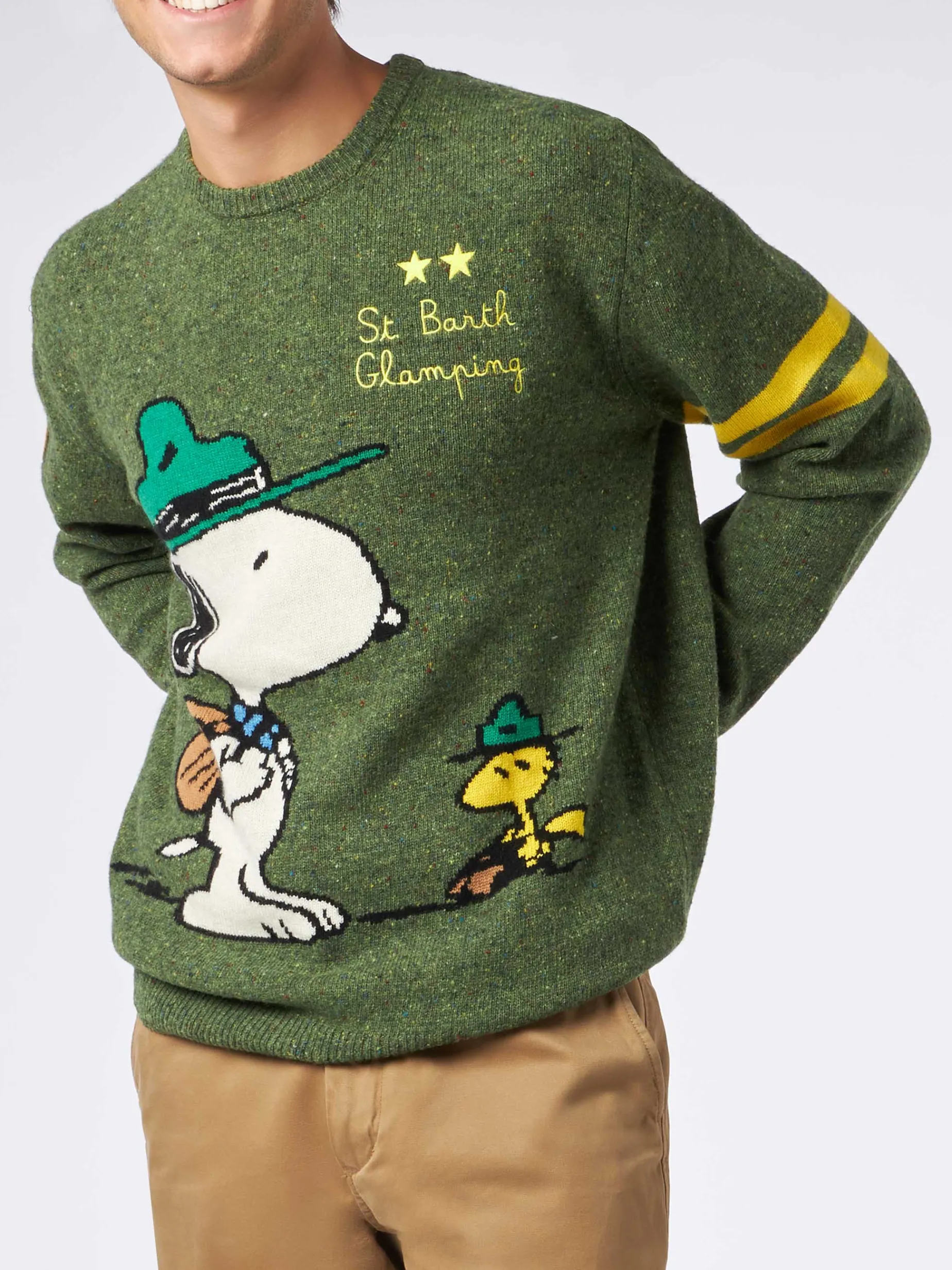 Donegal-Pullover für Herren mit Rundhalsausschnitt und Snoopy-Jacquard-Print | SNOOPY – ©PEANUTS SONDERAUSGABE