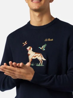 Donegal-Pullover für Herren mit Rundhalsausschnitt und Jacquard-Print mit englischem Zeiger