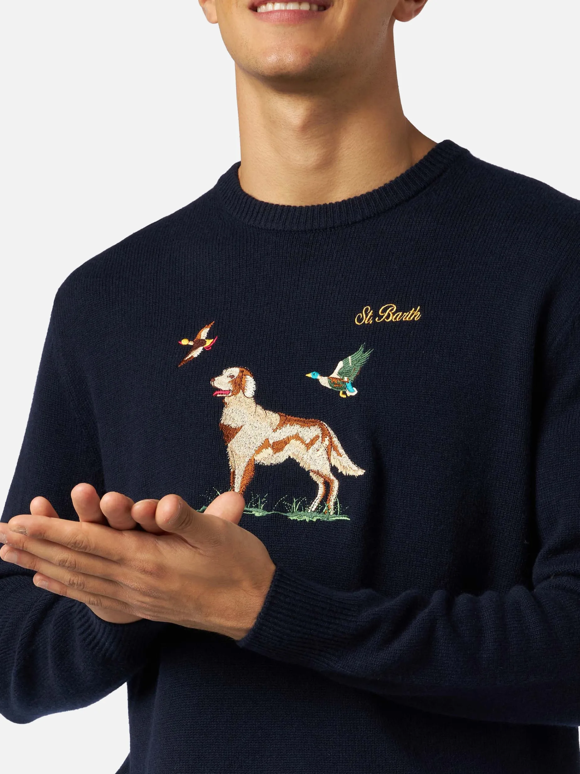 Donegal-Pullover für Herren mit Rundhalsausschnitt und Jacquard-Print mit englischem Zeiger