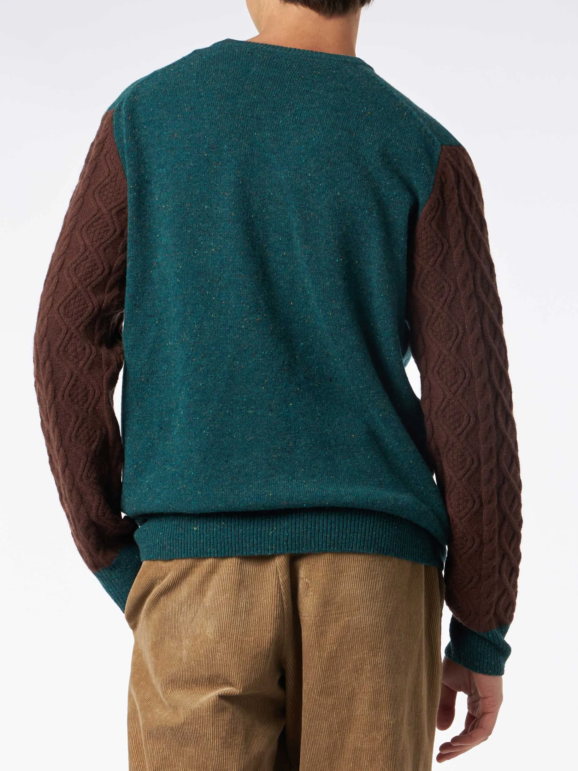Donegal-Pullover für Herren mit Rundhalsausschnitt und Polo-Jacquard-Print