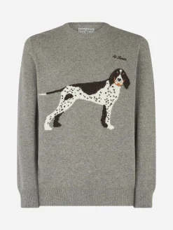 Donegal-Pullover für Herren mit Rundhalsausschnitt und Jacquard-Aufdruck mit Landhund
