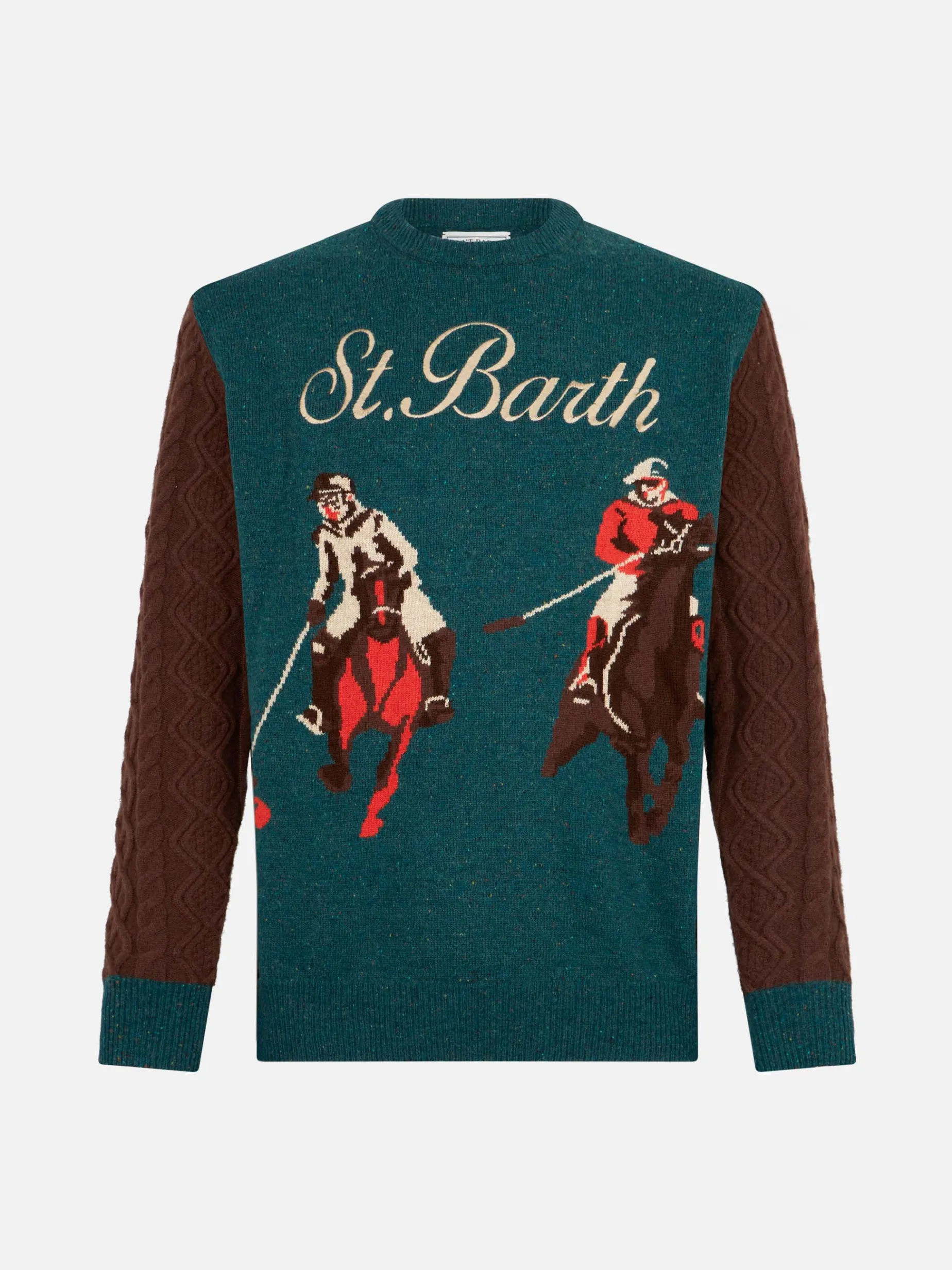 Donegal-Pullover für Herren mit Rundhalsausschnitt und Polo-Jacquard-Print