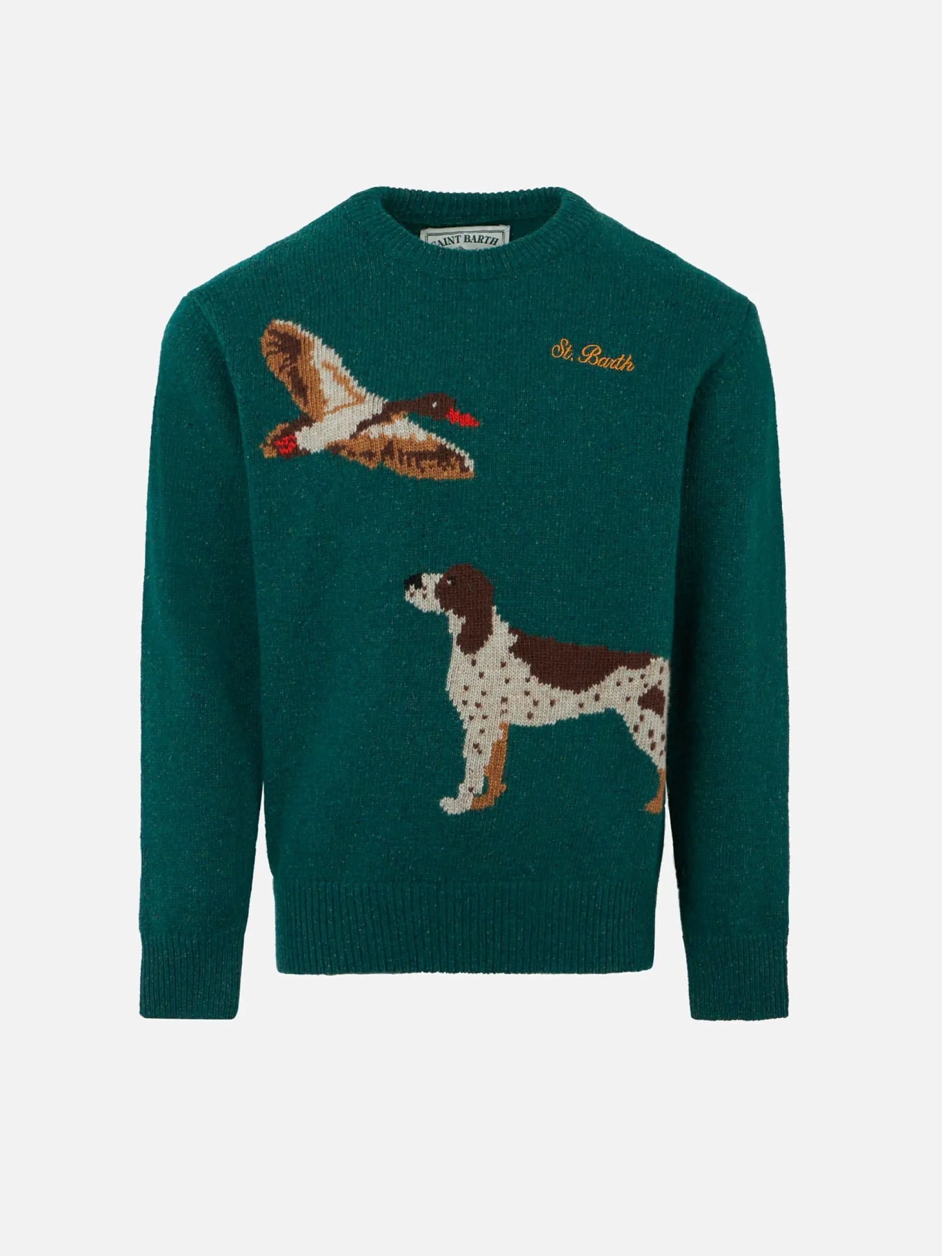 Donegal-Pullover für Jungen mit Rundhalsausschnitt und Jacquard-Aufdruck mit Landhunden