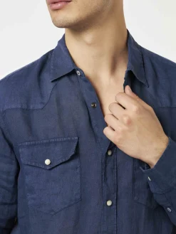 Dunkles Denim-Leinenhemd