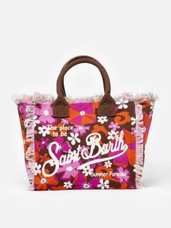 Einkaufstasche aus Baumwollcanvas mit Retro-Blumendruck