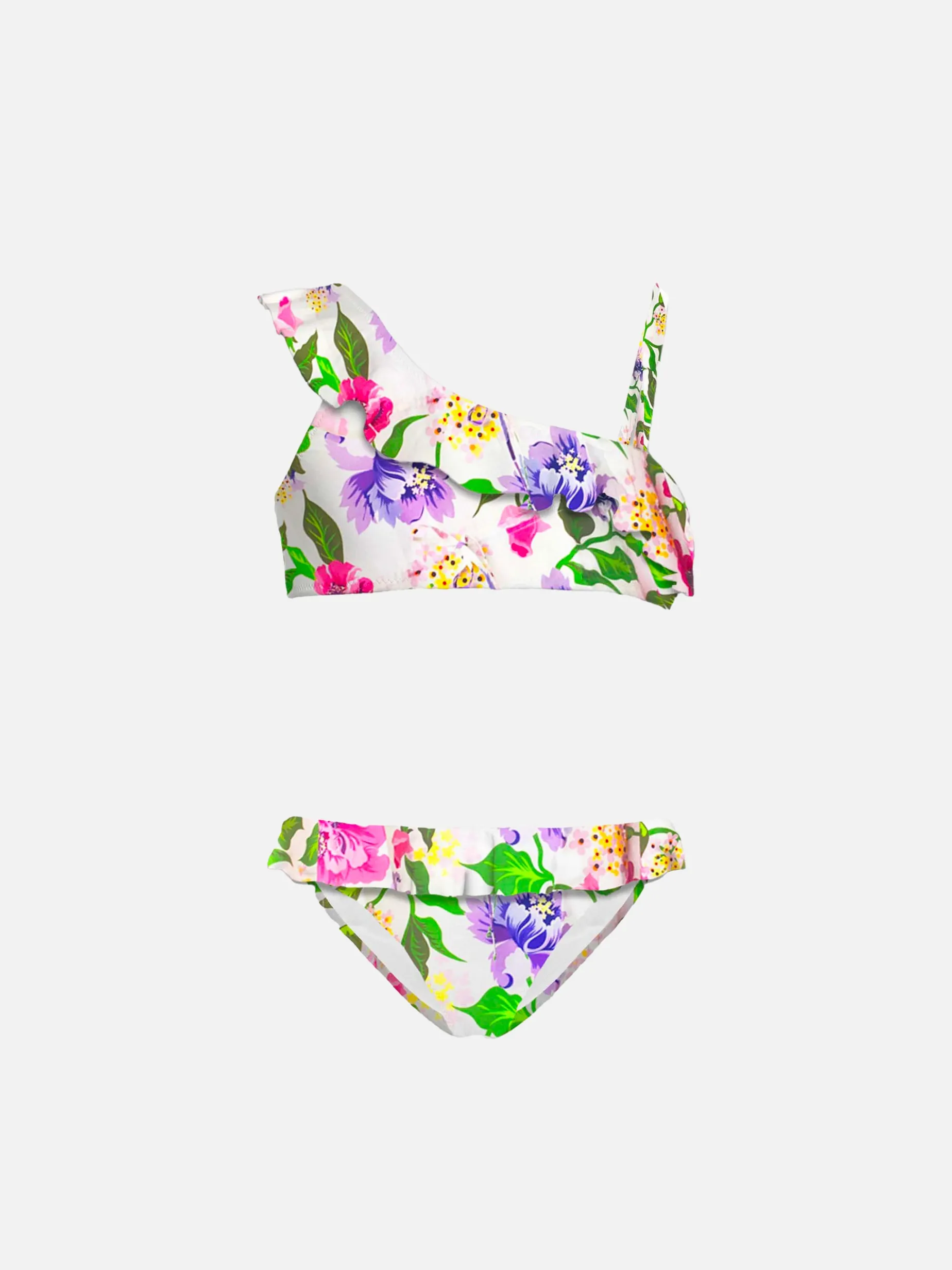 Einschultriger Bikini für Mädchen mit Rüschen