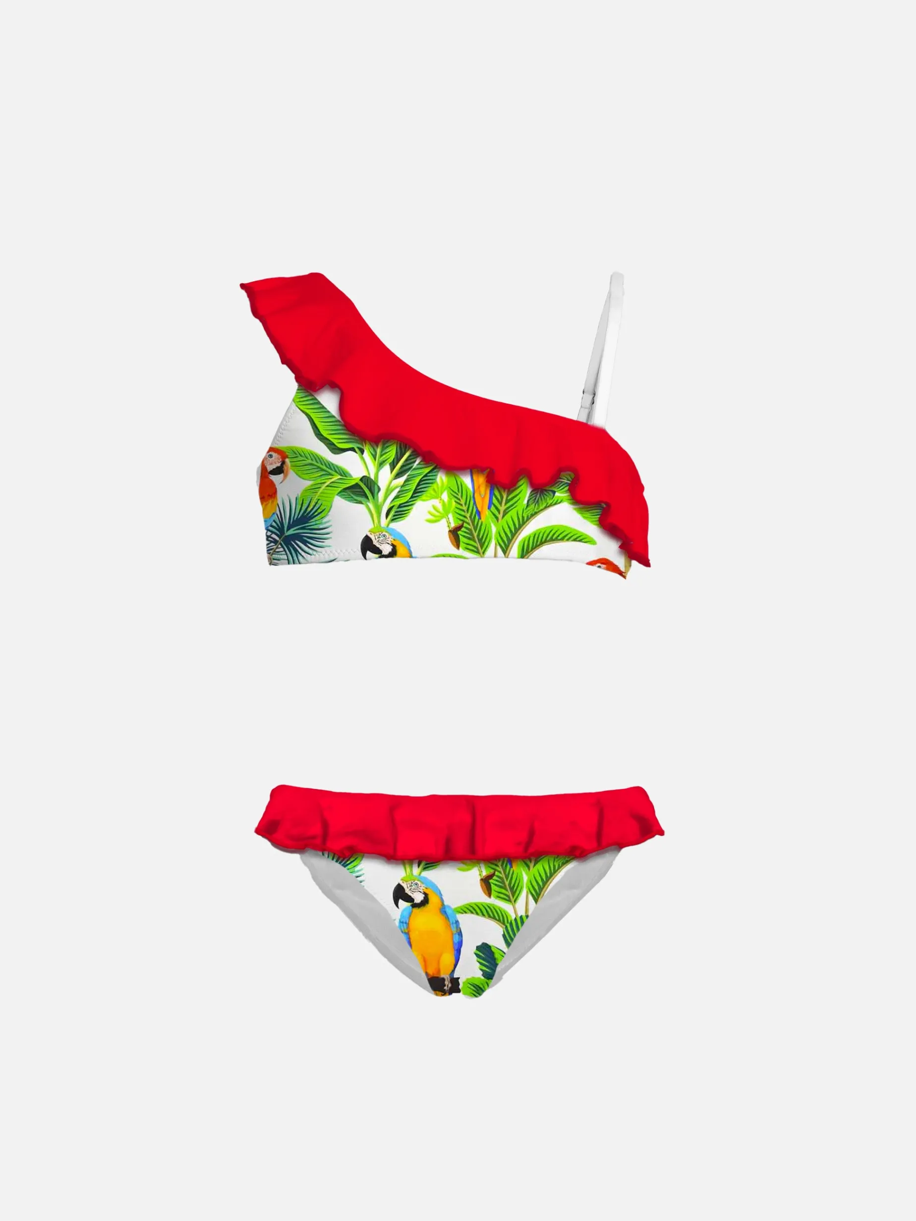 Einschultriger Bikini für Mädchen mit Rüschen