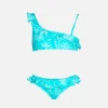Einschultriger Toile-de-Jouy-Rüschenbikini für Mädchen