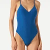 Einteiler mit V-Ausschnitt aus blauem Lurex
