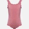 Einteiliger Badeanzug Clio aus Lurex für Mädchen mit kontrastierender Rüsche