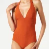 Einteiliger Badeanzug in Orange aus Lurex