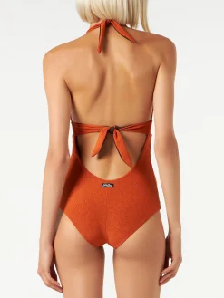 Einteiliger Badeanzug in Orange aus Lurex